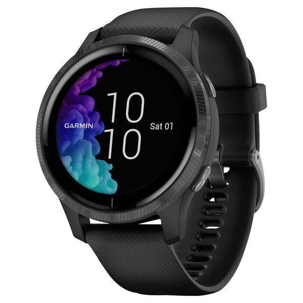 Garmin Venu GPS Smartwatch Slate Stainless Steel Bezel with Black Case and Silicone Band