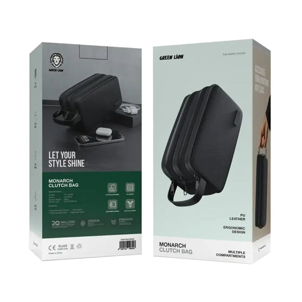Green Lion Monarch Clutch Bag - Black | Stylish & Durable PU Leather Organizer