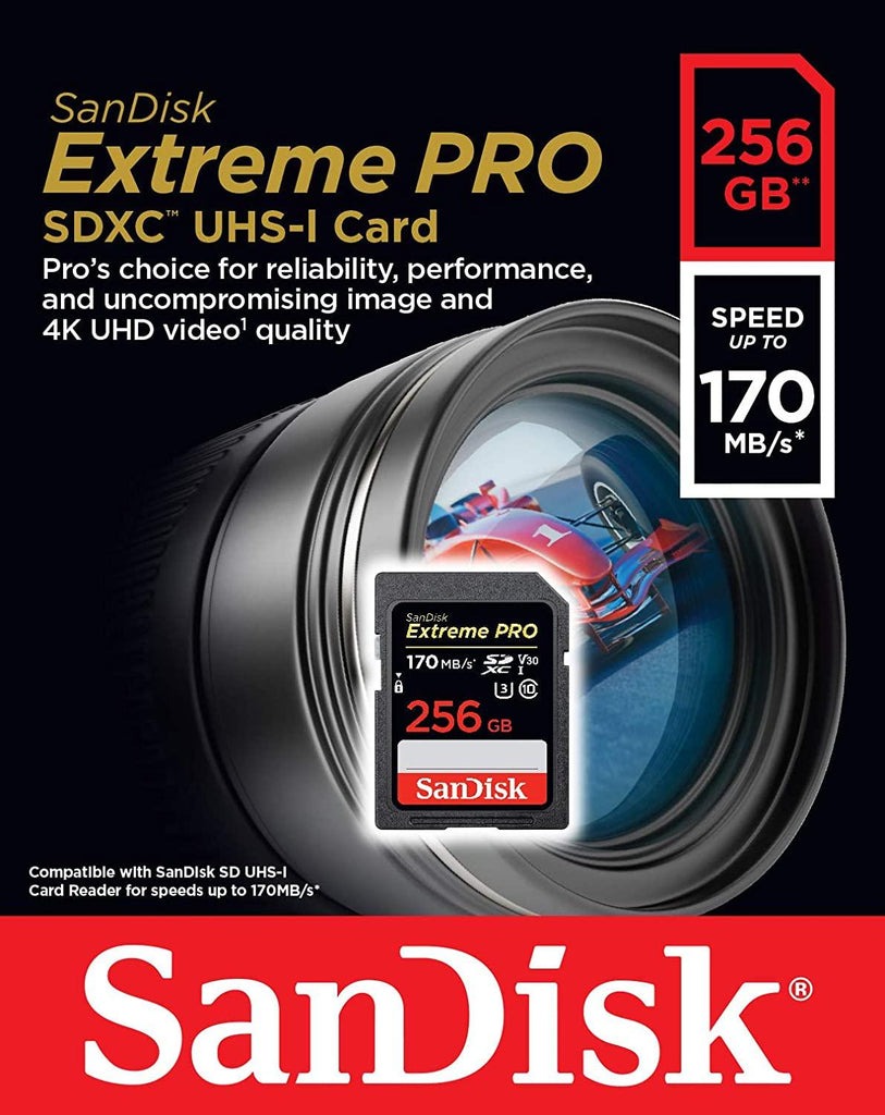 SanDisk 256GB Extreme PRO SDXC UHS-I Card - C10, U3, V30, 4K UHD, SD Card